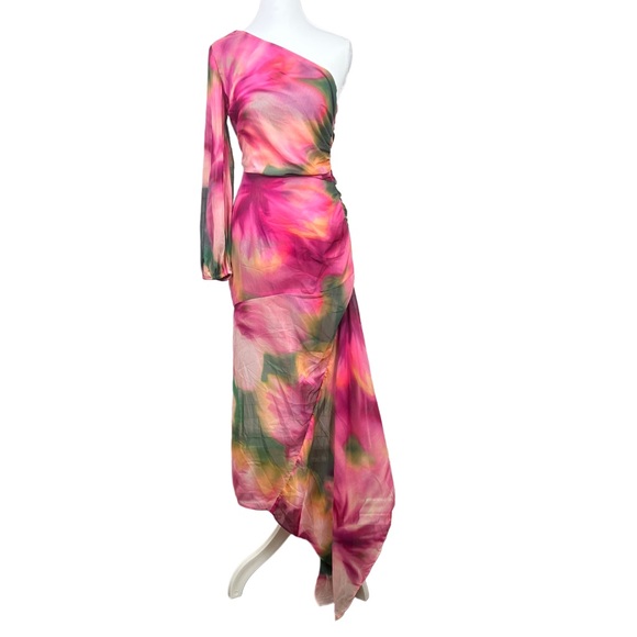 Misa Los Angeles Dresses & Skirts - NWT MISA Los Angeles Blurred Hibiscus One Shoulder Maxi Dress XS Silk Chiffon